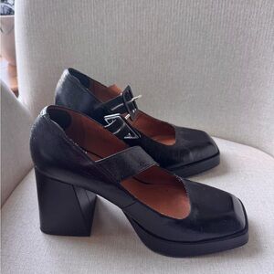 Black Leather Block Mary Jane Women's Shoes
